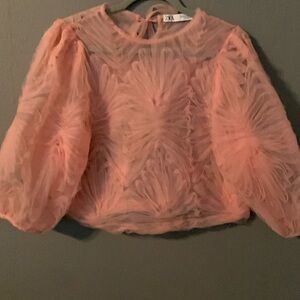 Zara Textured Pink Tulle Top Size Medium Pink Sheer Tulle With Beautiful Detail
